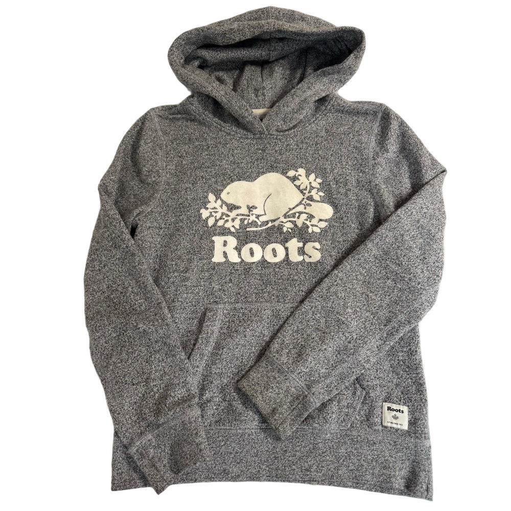 Roots Kids Heather Gray Hoodie Sweatshirt Beaver Logo Design XXL 13-14 Years